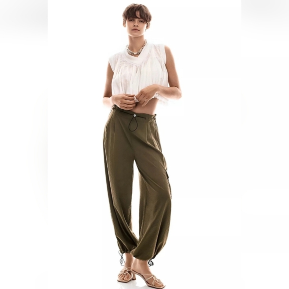 By Anthropologie Bungee Parachute Pant Sz M Green - Picture 7 of 16